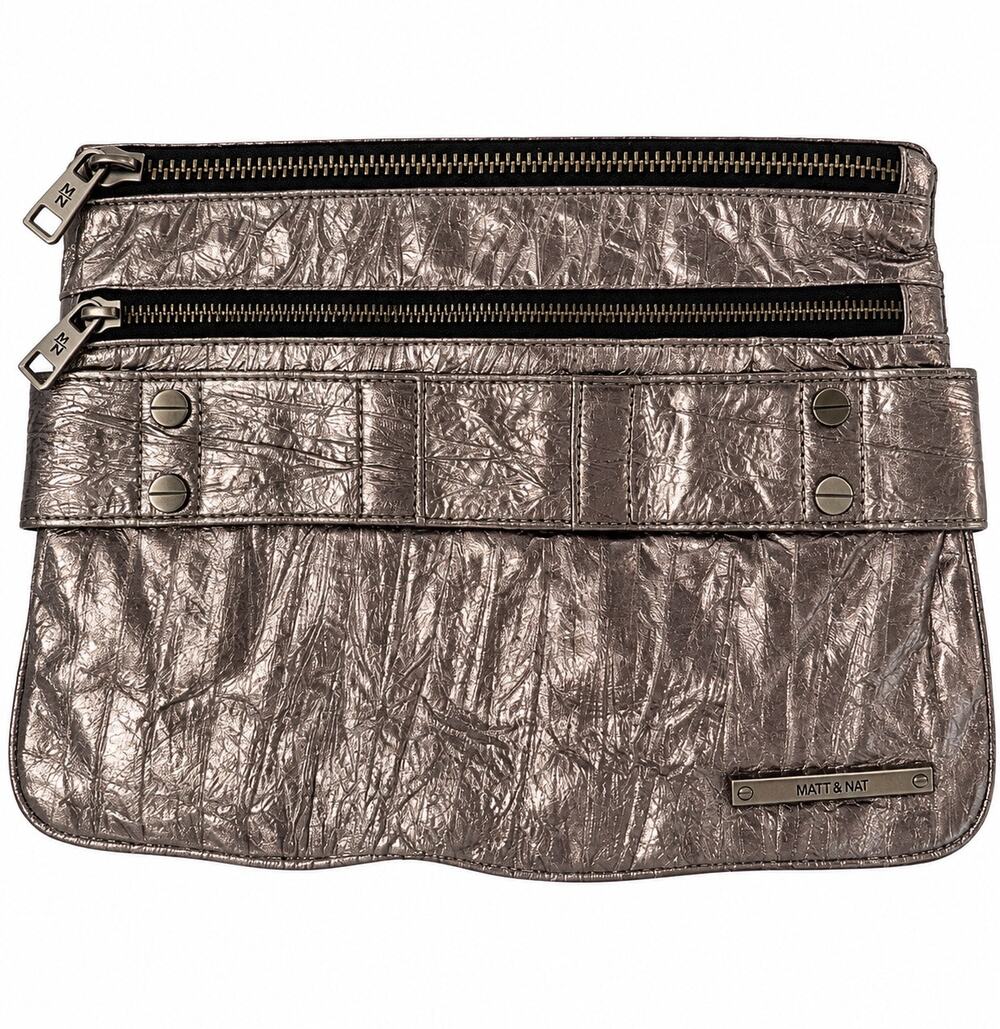 Matt & Nat Metallic Vegan Leather Multi-Zip Clutch Bag